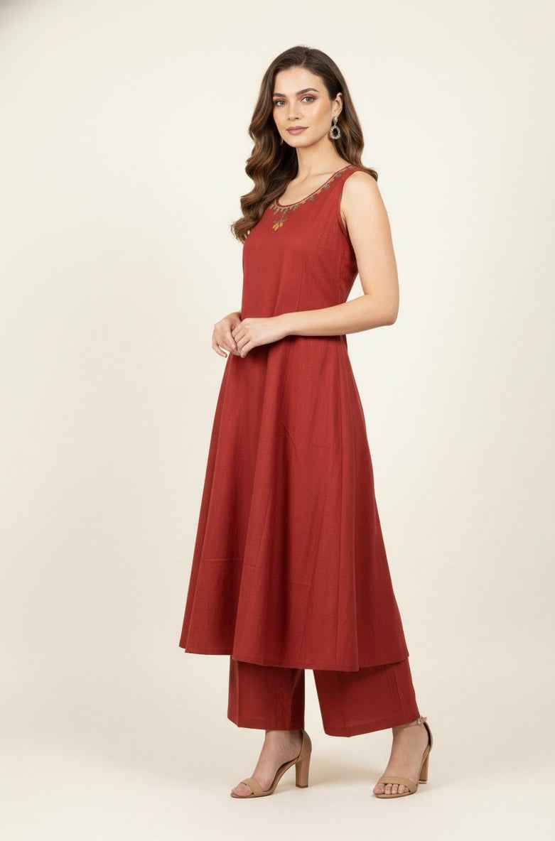 Pure Cotton Flex  A Line Two Piece With Palazzo