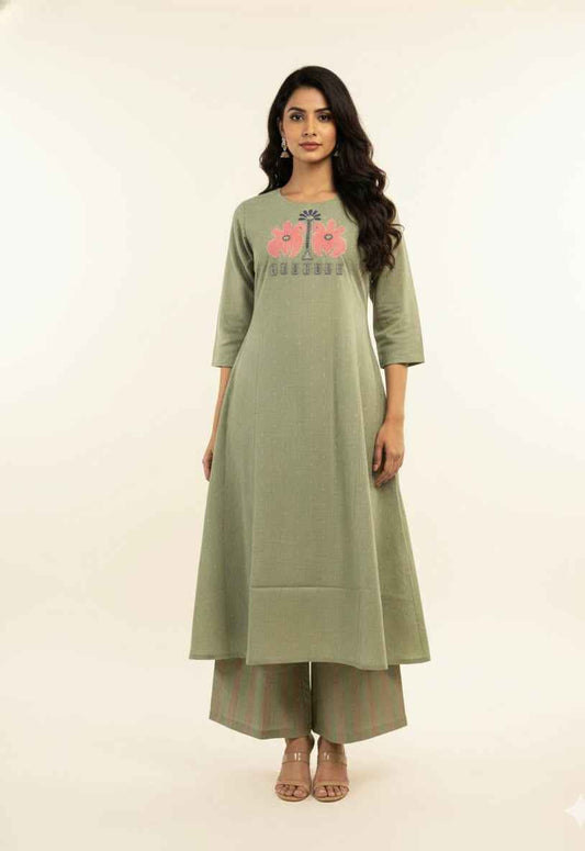 Pure Cotton Flex  A Line Two Piece With Palazzo