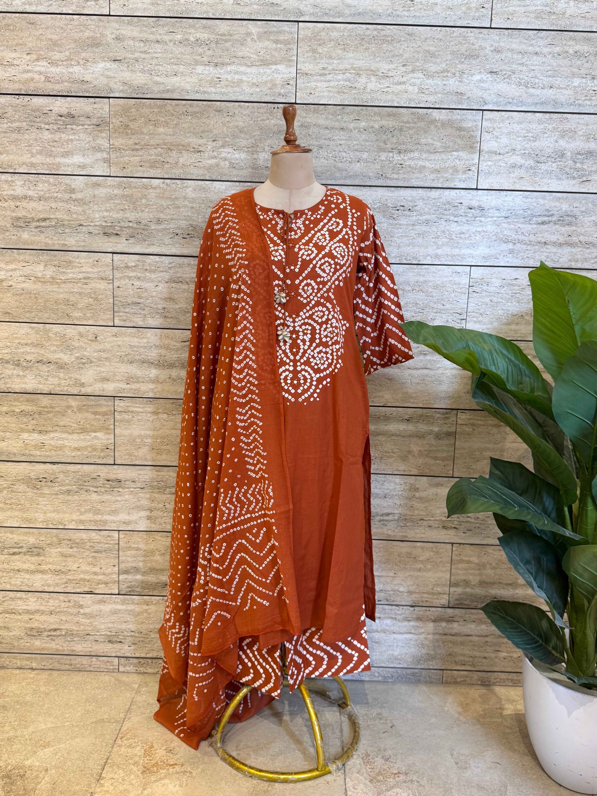 Pure Cotton Bandhez Print Dupatta Set With Palazzo