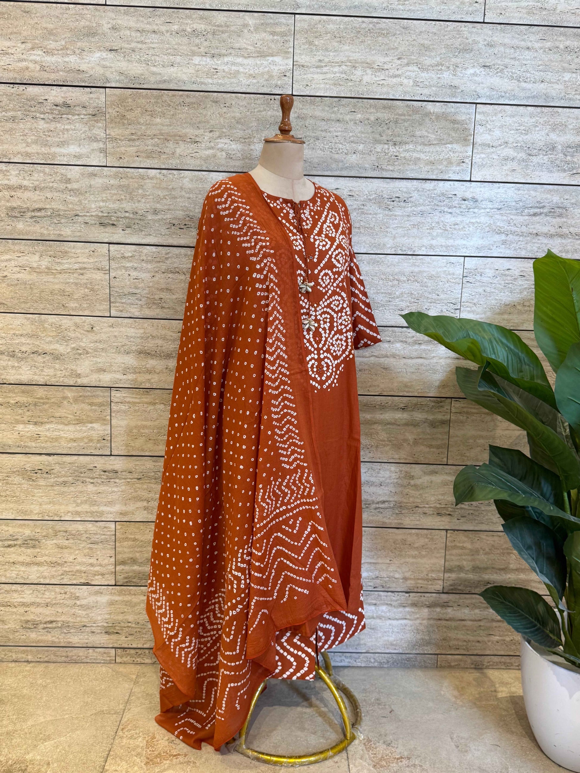Pure Cotton Bandhez Print Dupatta Set With Palazzo