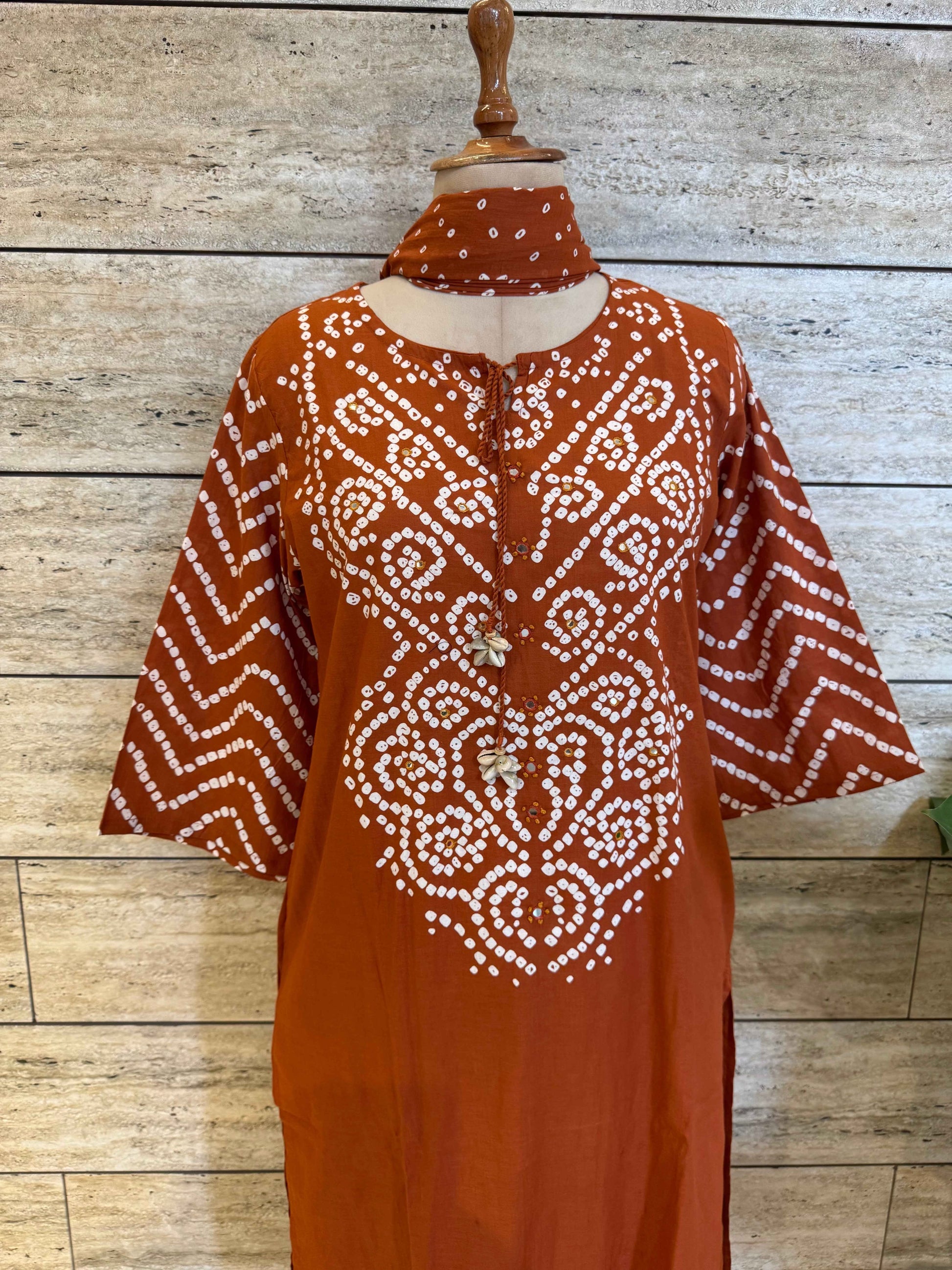 Pure Cotton Bandhez Print Dupatta Set With Palazzo