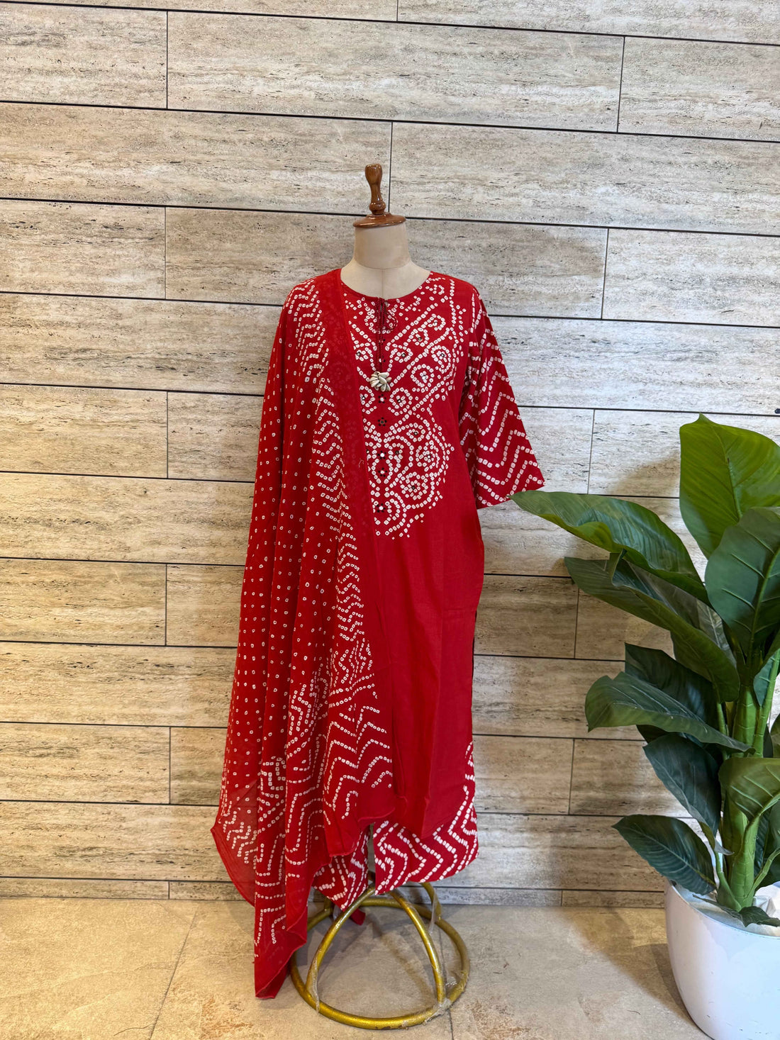 Pure Cotton Bandhez Print Dupatta Set With Palazzo