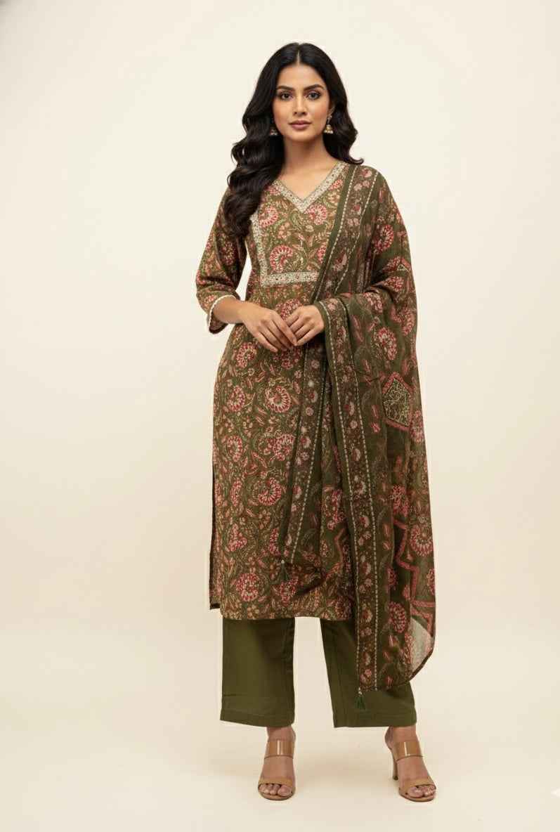 Pure Cotton Three Piece Dupatta Set