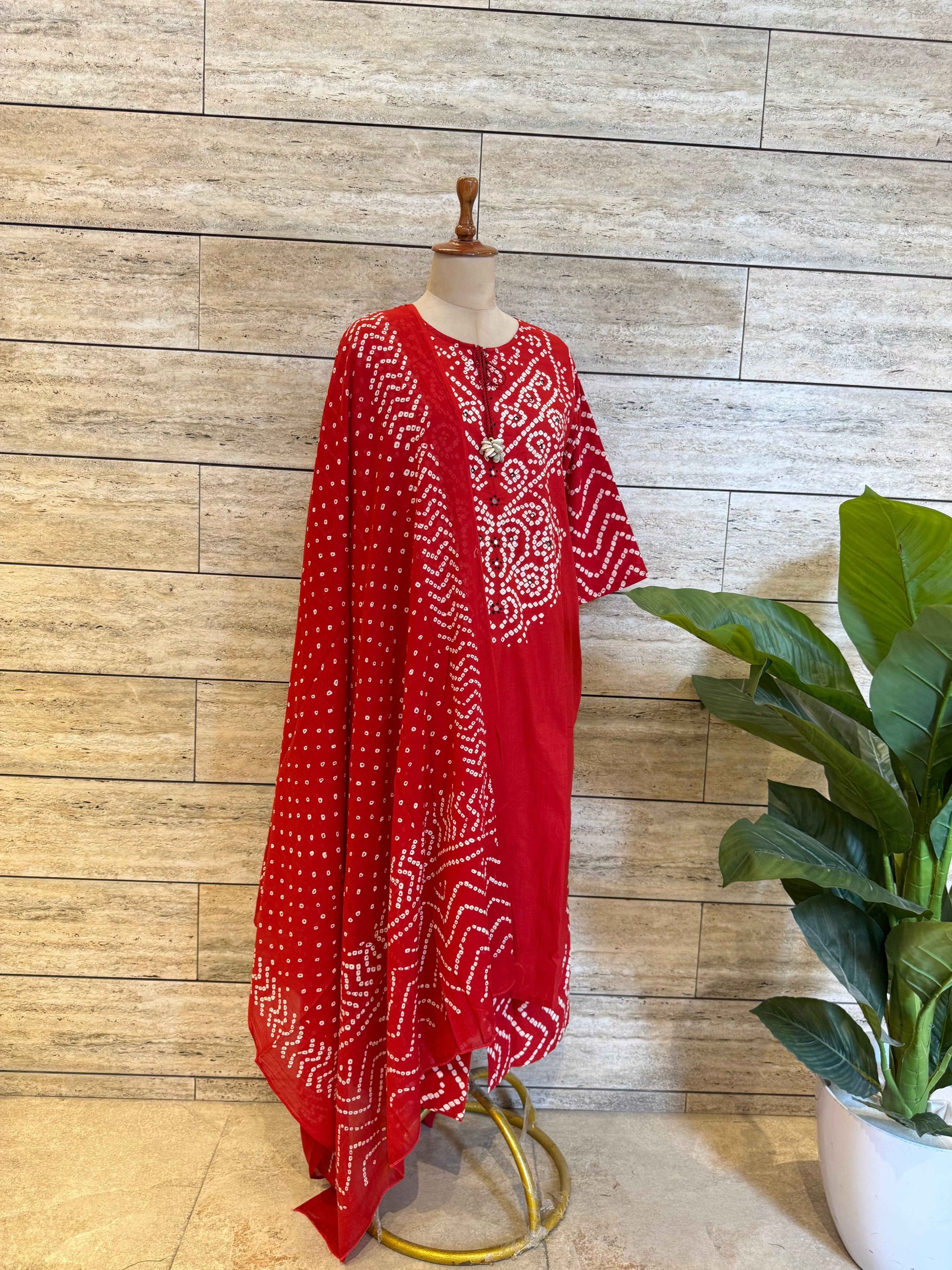 Pure Cotton Bandhez Print Dupatta Set With Palazzo