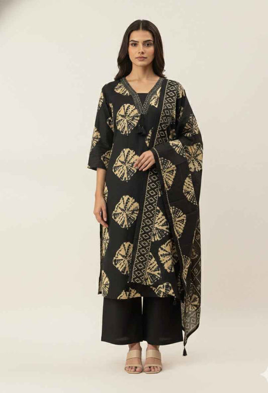 Pure Cotton Three Piece Dupatta Set With Palazzo