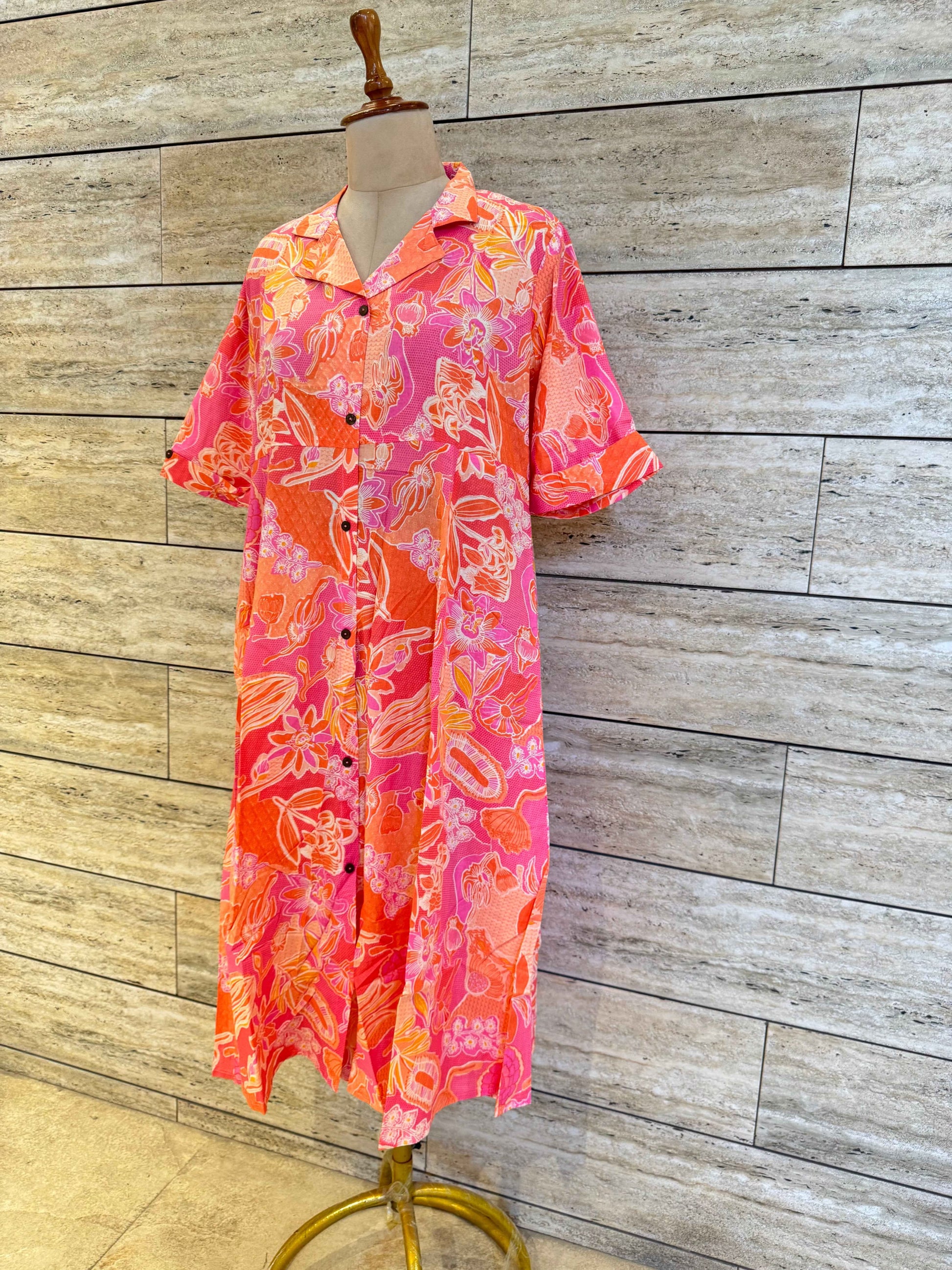 Pure Cotton Floral Print One Piece Dress
