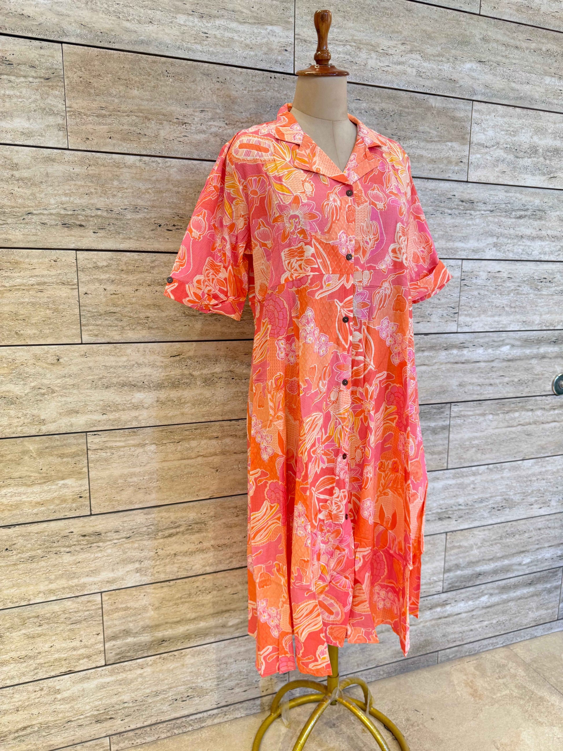 Pure Cotton Floral Print One Piece Dress