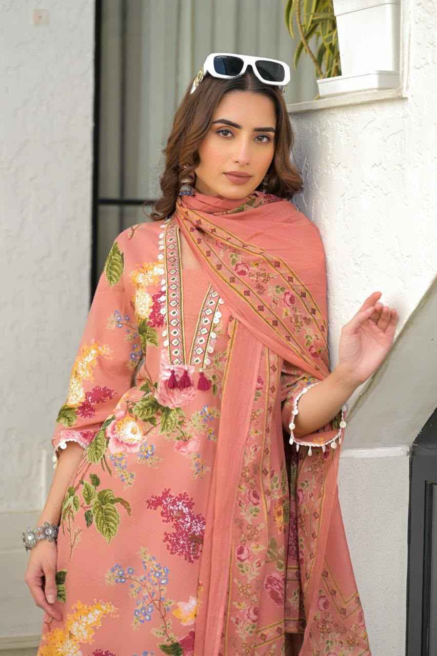 Premium Cotton floral print dupatta set CS0371