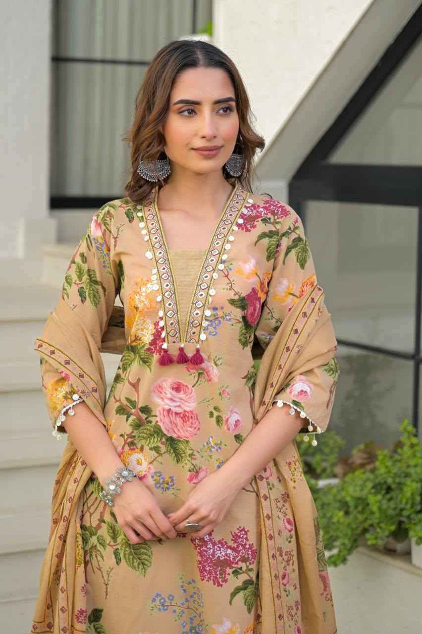 Premium Cotton floral print dupatta set CS0371