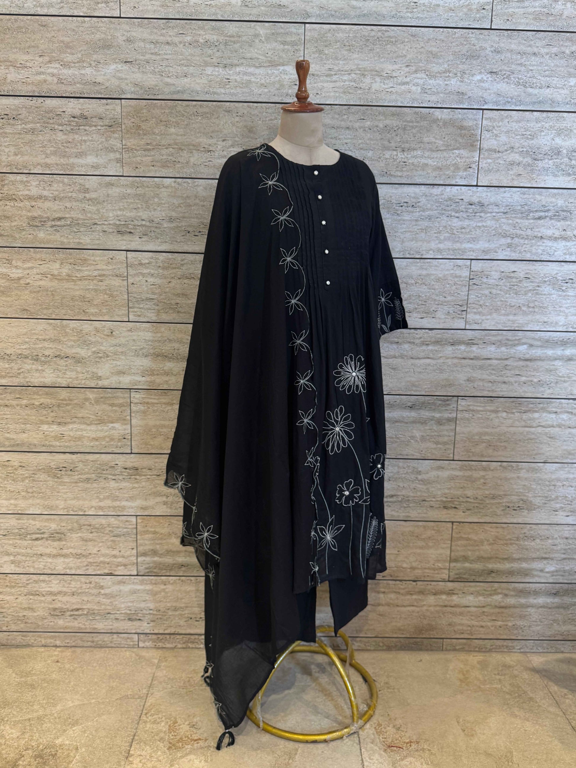 Pure Cotton A Line Dupatta Set With Embroidery Work