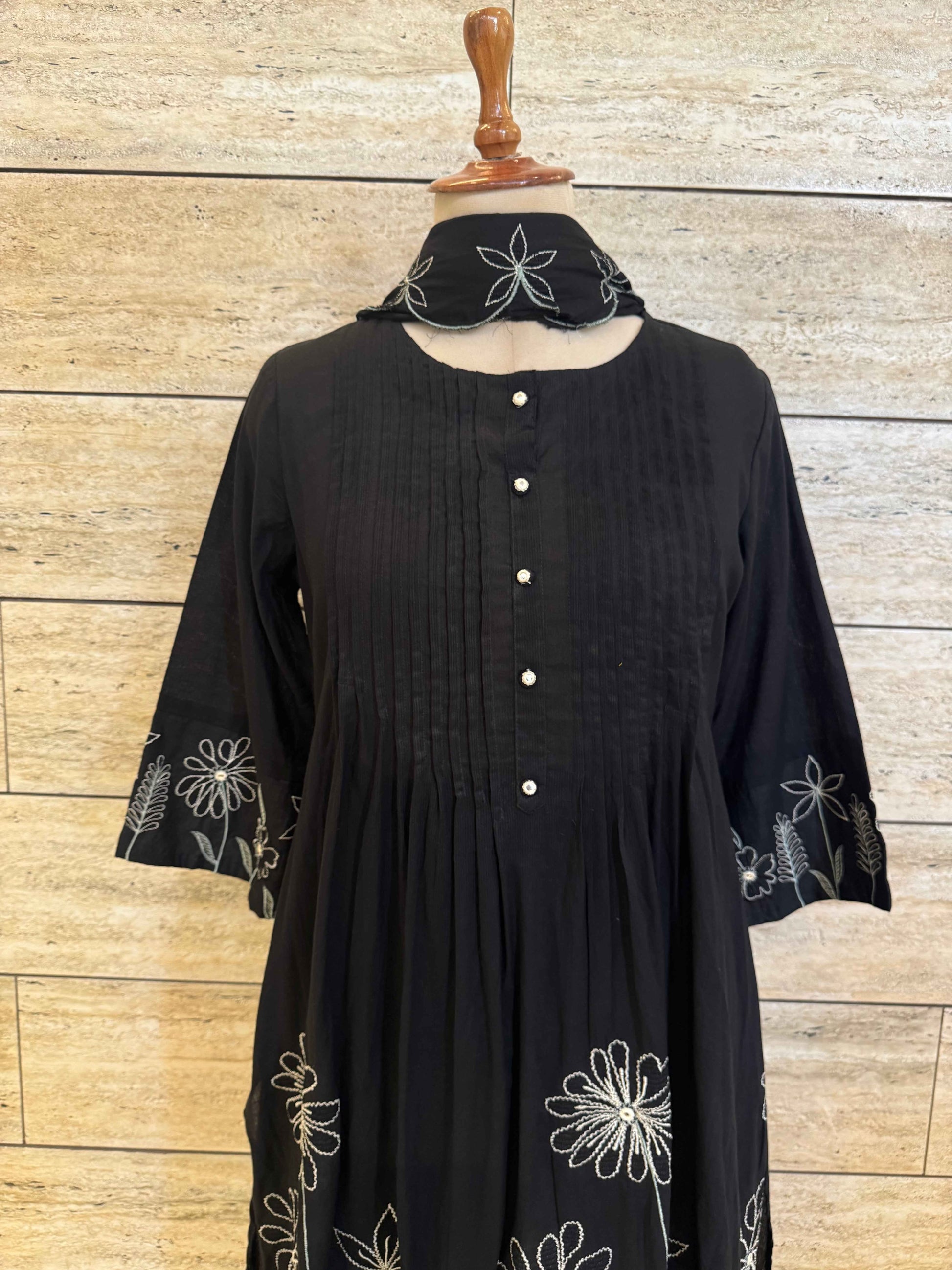Pure Cotton A Line Dupatta Set With Embroidery Work