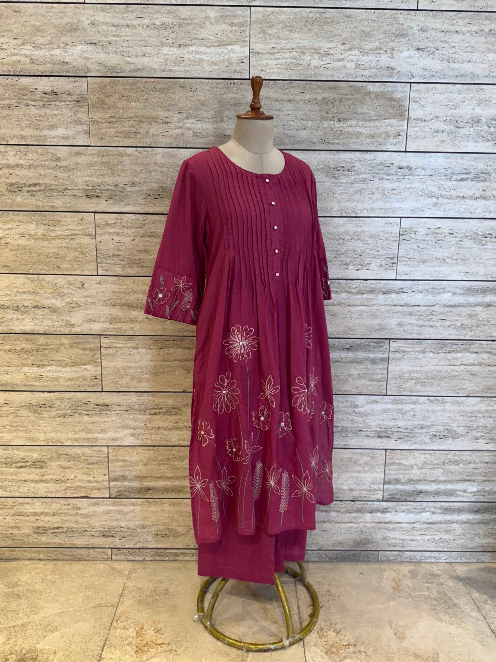 Pure Cotton A Line Dupatta Set With Embroidery Work