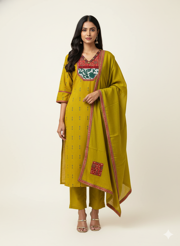 Premium hand loomCotton Three Piece Dupatta Set  CS0305