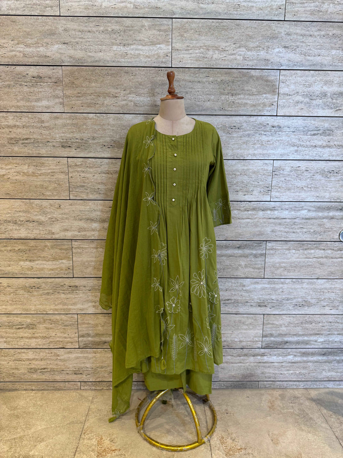 Pure Cotton A Line Dupatta Set With Embroidery Work