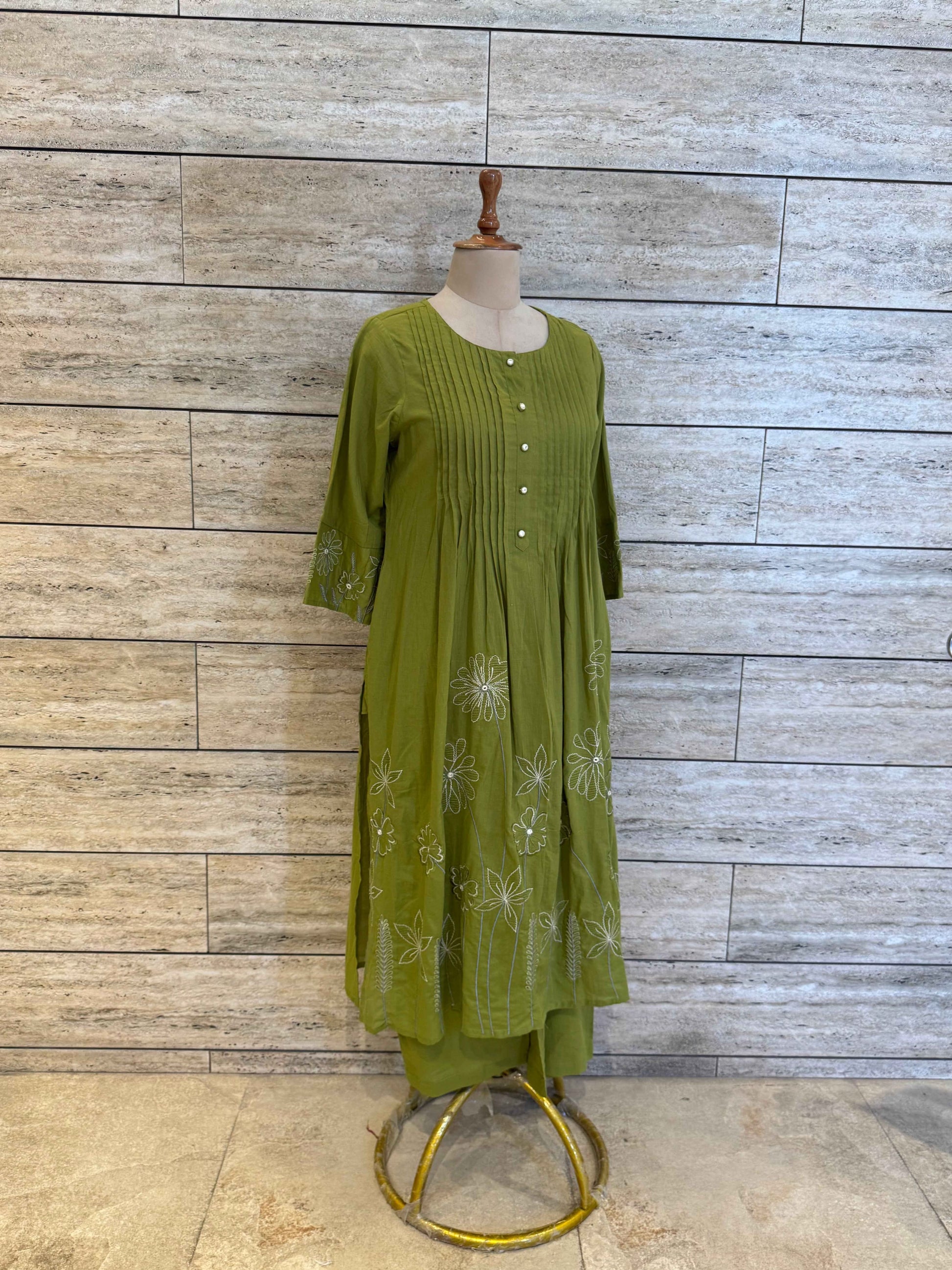 Pure Cotton A Line Dupatta Set With Embroidery Work