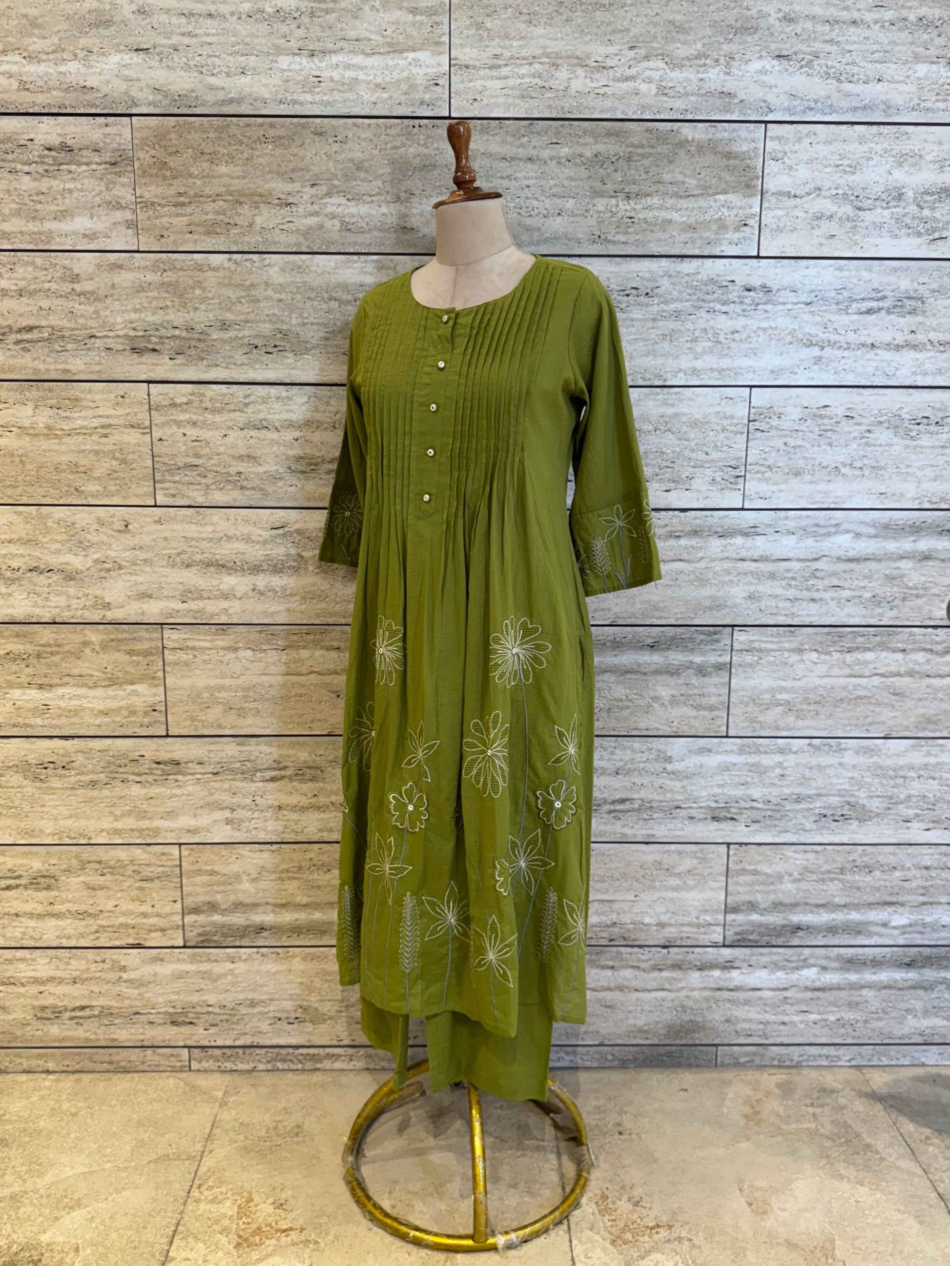 Pure Cotton A Line Dupatta Set With Embroidery Work