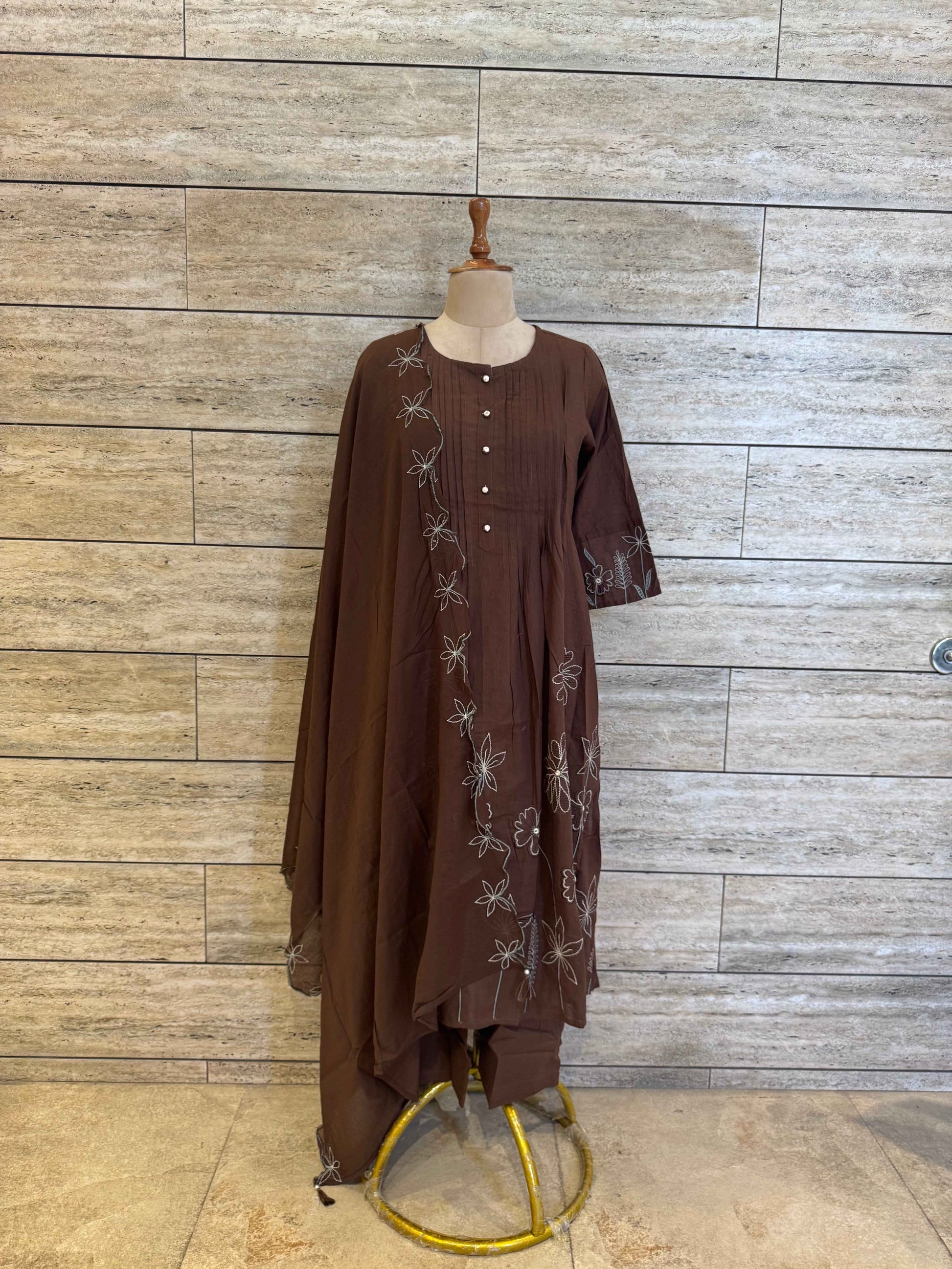 Pure Cotton A Line Dupatta Set With Embroidery Work