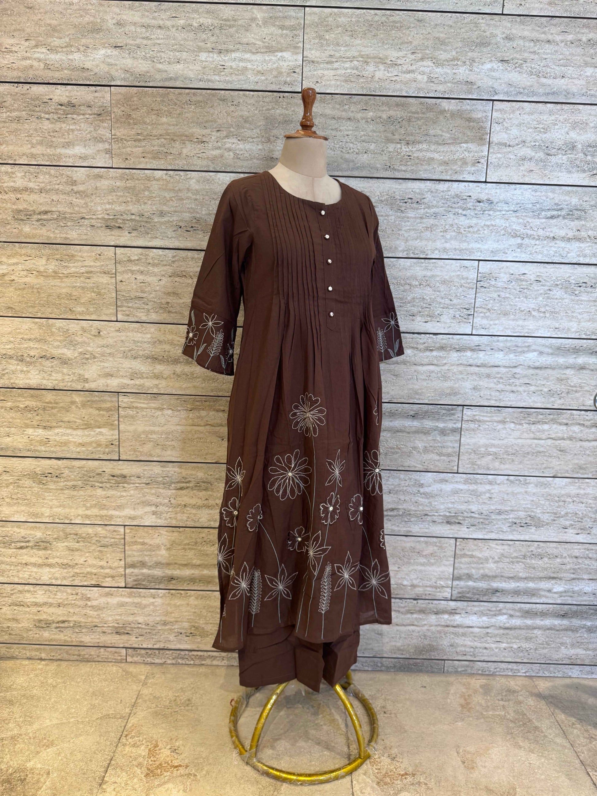 Pure Cotton A Line Dupatta Set With Embroidery Work