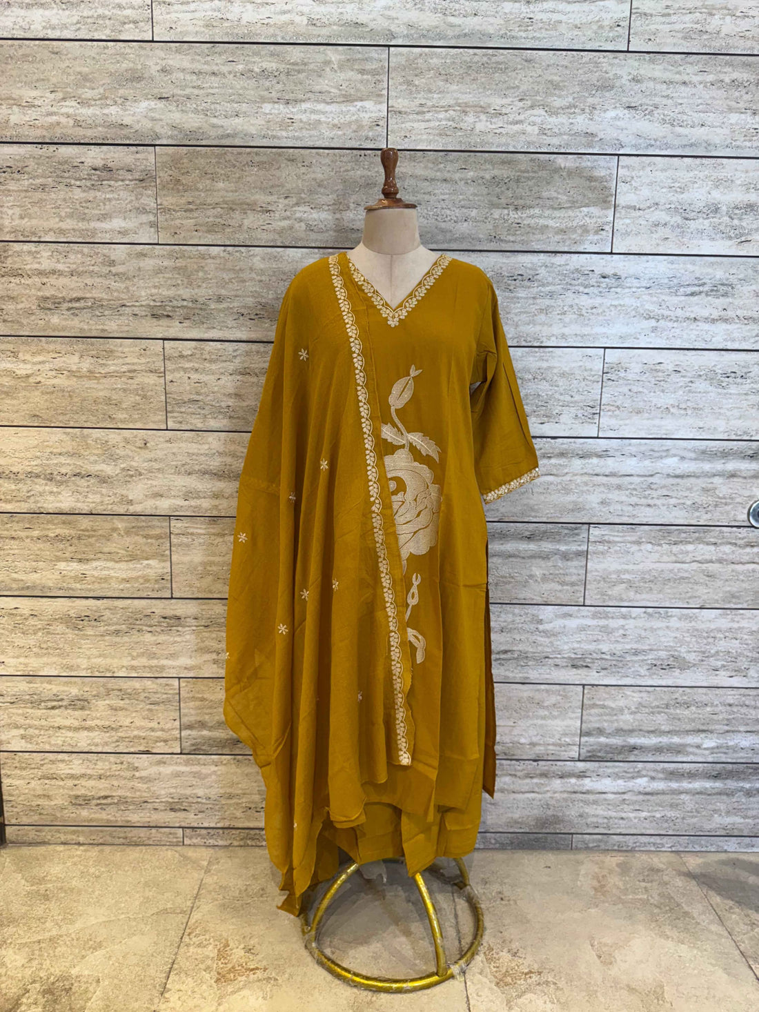 Pure Cotton With Embroidery Dupatta Set Plus Size