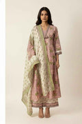 Pure Cotton A Line Floral Print Anarkali Dupatta Set With Palazzo