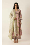 Pure Cotton A Line Floral Print Anarkali Dupatta Set With Palazzo