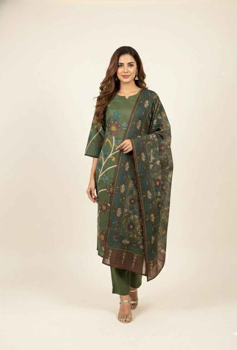 Pure Cotton Digital Print Three Piece Dupatta Set