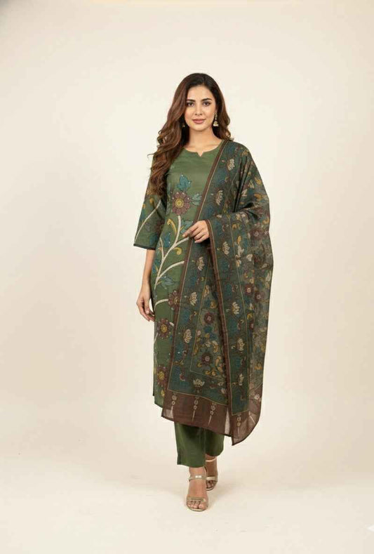 Pure Cotton Digital Print Three Piece Dupatta Set