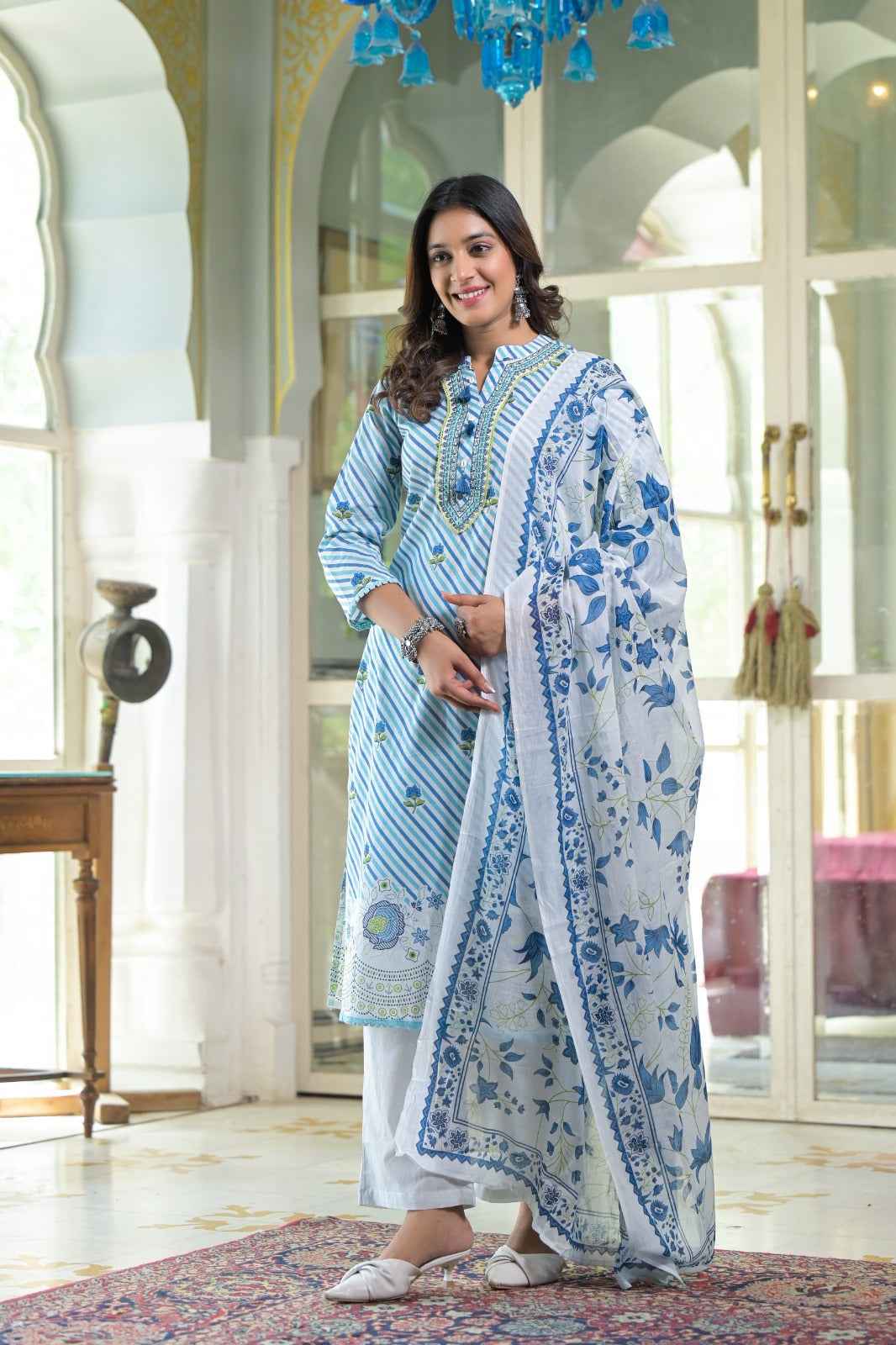 Digital print pure Cotton dupatta set - CS057