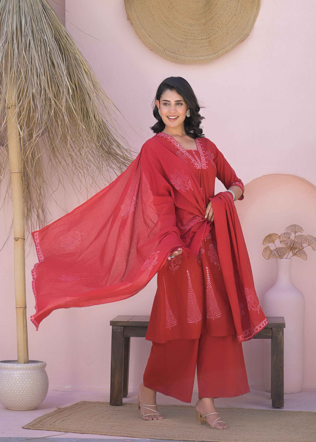 Handblock pure Cotton dupatta set - CS058