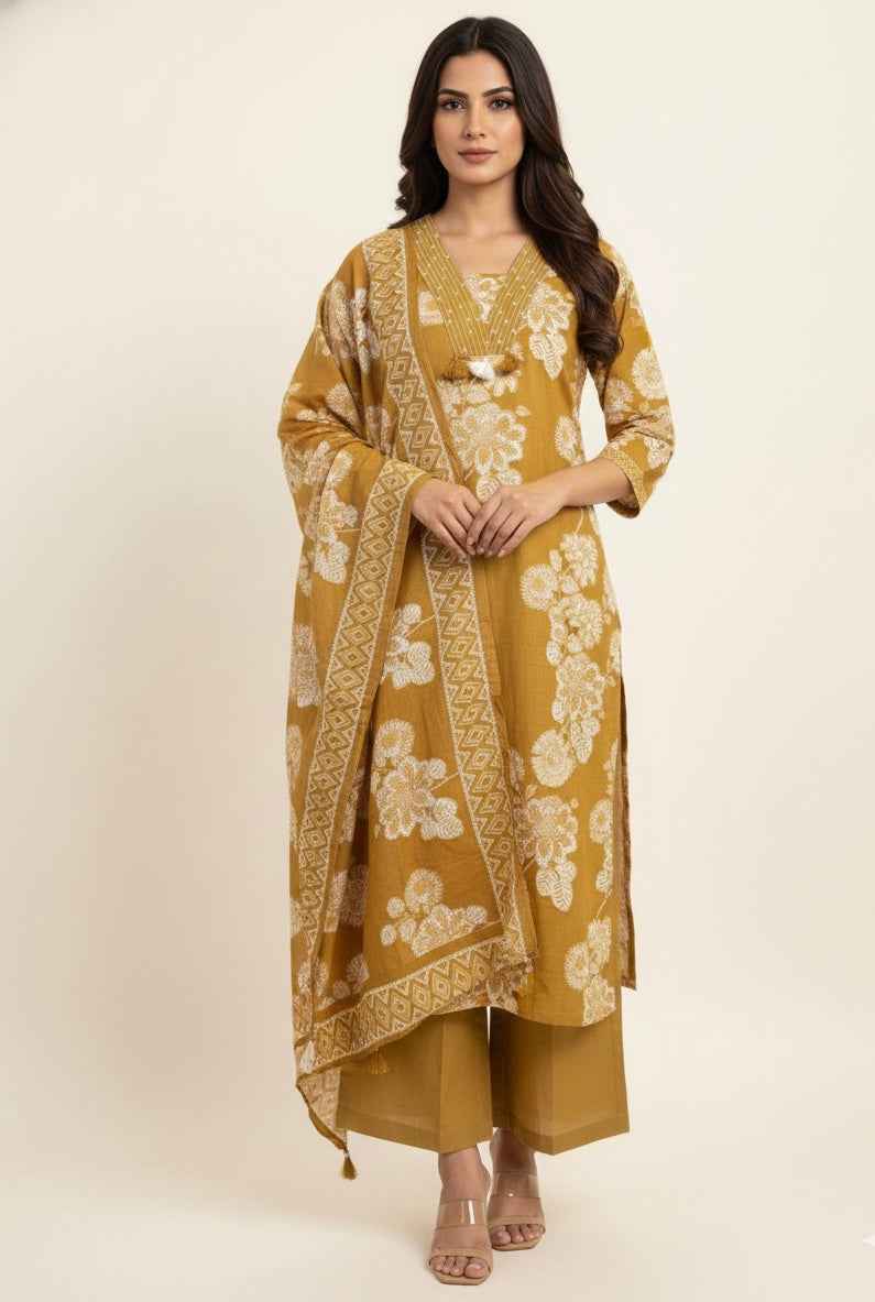 Pure Cotton Three Piece Dupatta Set