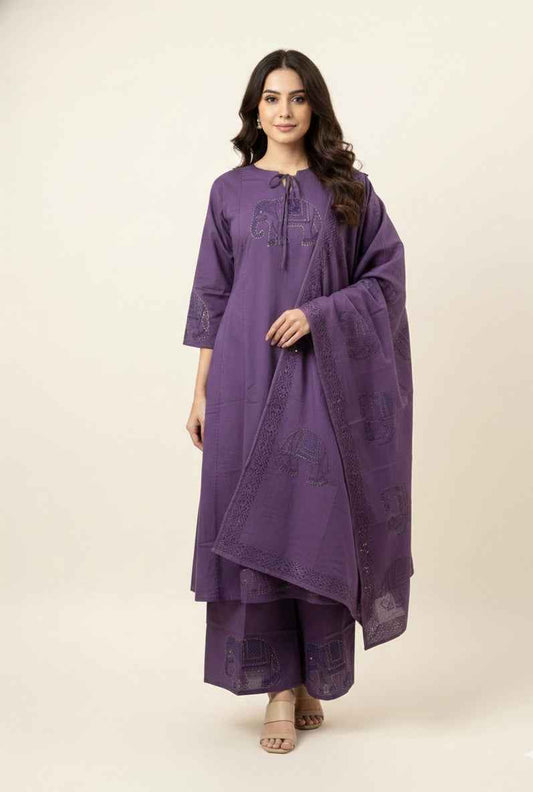Pure Cotton A Line Three Piece Dupatta Set With Palazzo