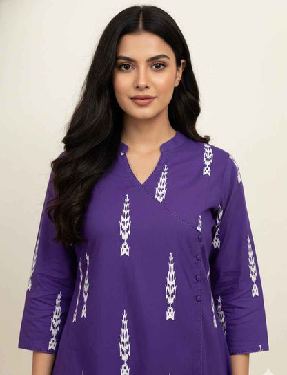 Pure Cotton Three Piece  Angrakha Style Dupatta Set