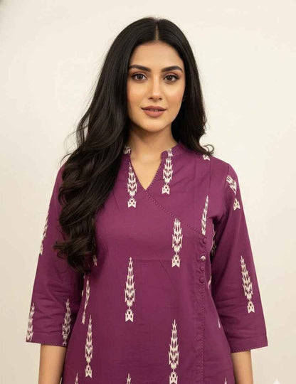Pure Cotton Three Piece  Angrakha Style Dupatta Set