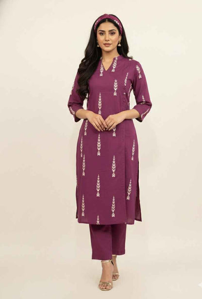 Pure Cotton Three Piece  Angrakha Style Dupatta Set
