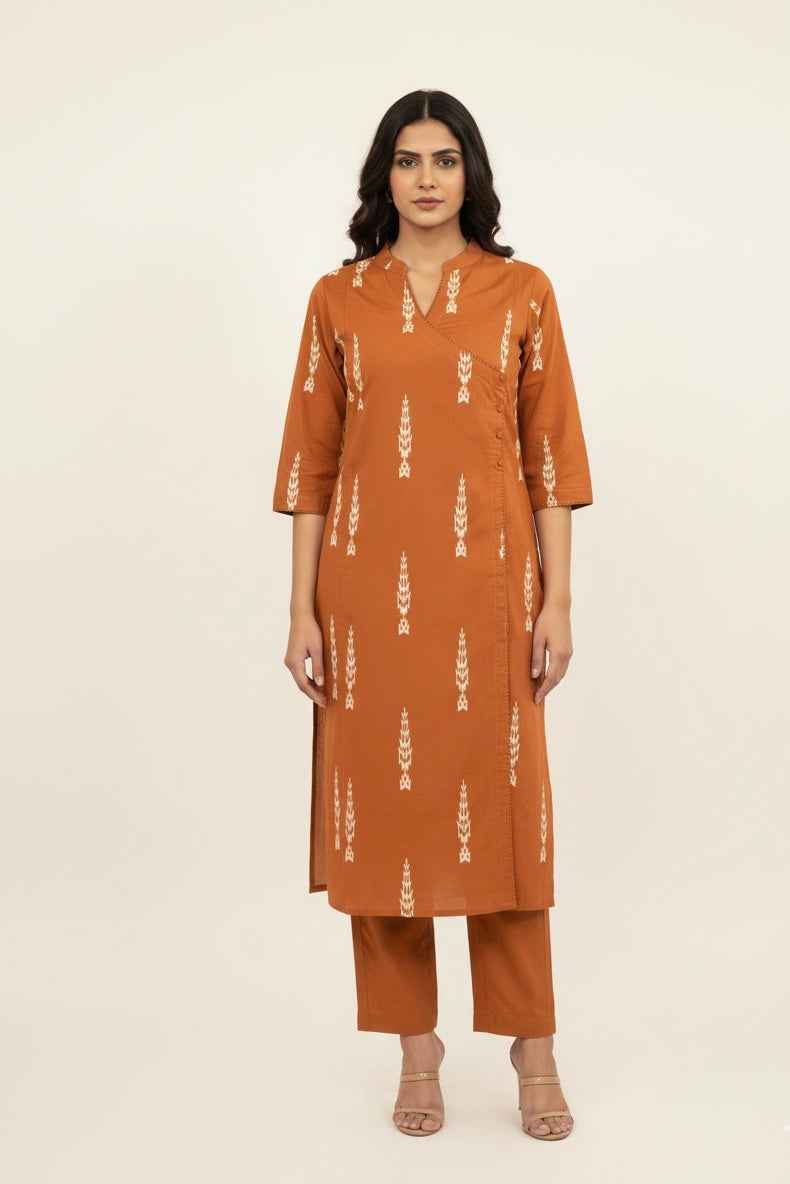 Pure Cotton Three Piece  Angrakha Style Dupatta Set