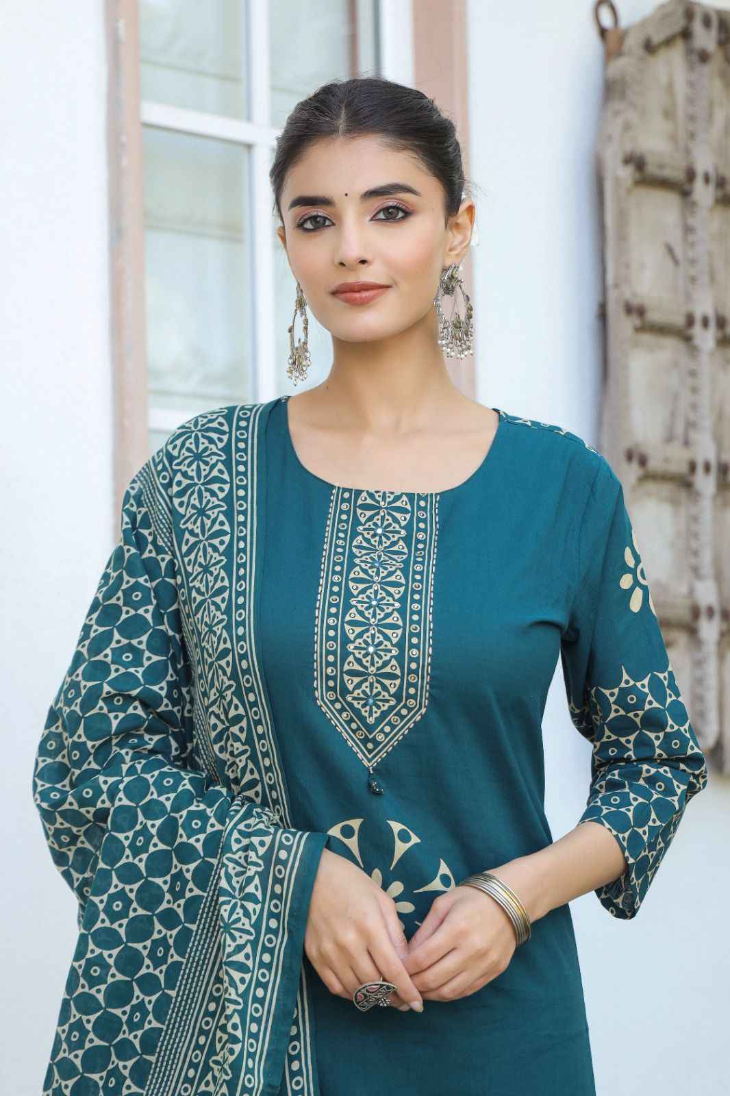 Pure Cotton Three Piece  With Printed Dupatta Set