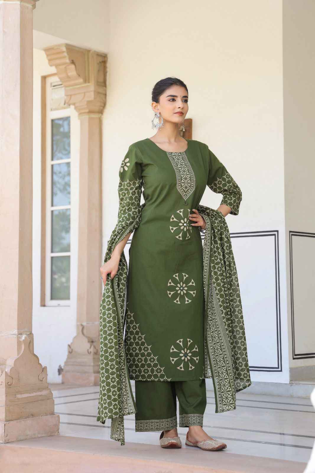 Pure Cotton Three Piece  With Printed Dupatta Set