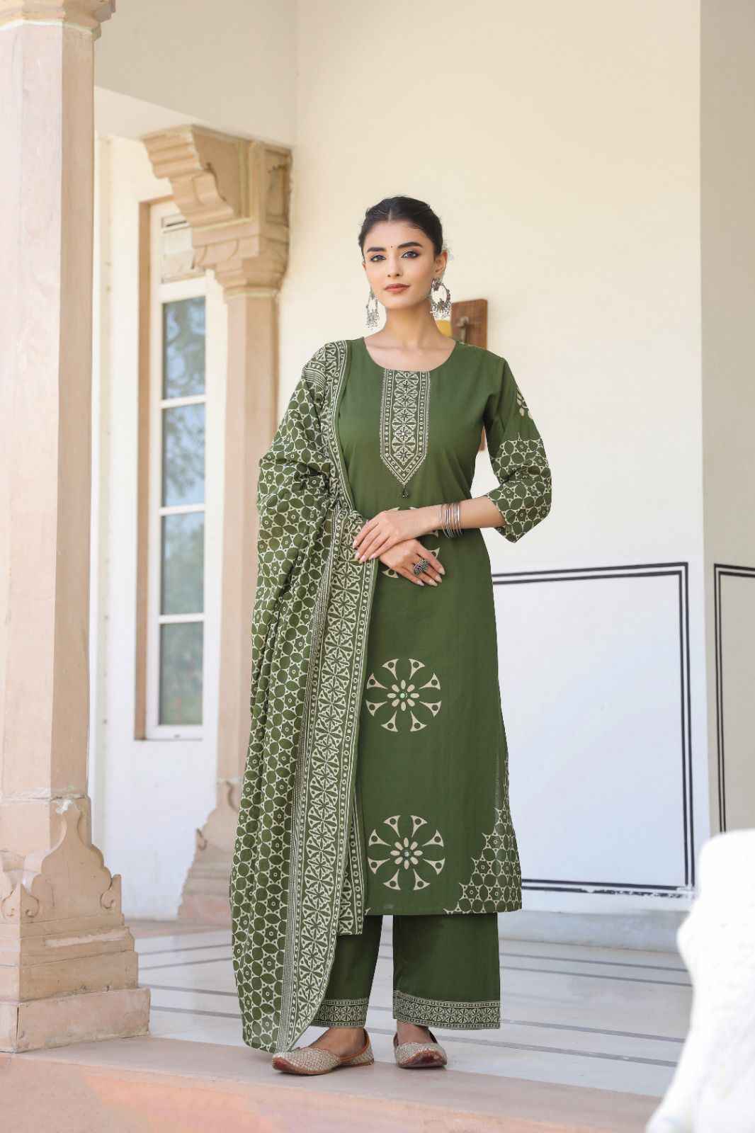 Pure Cotton Three Piece  With Printed Dupatta Set