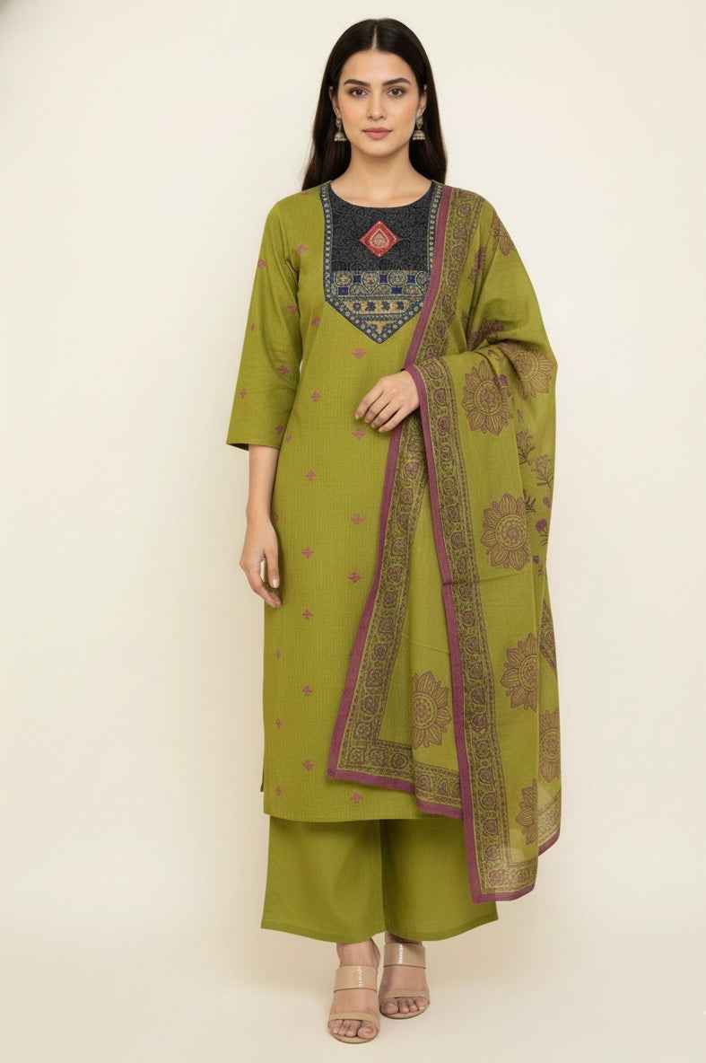 Pure Cotton Three Piece Dupatta Set