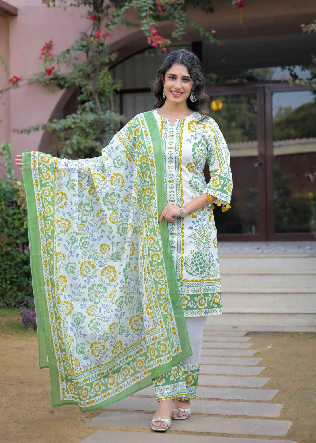 Pure Cotton Floral Print Dupatta Set With Inner