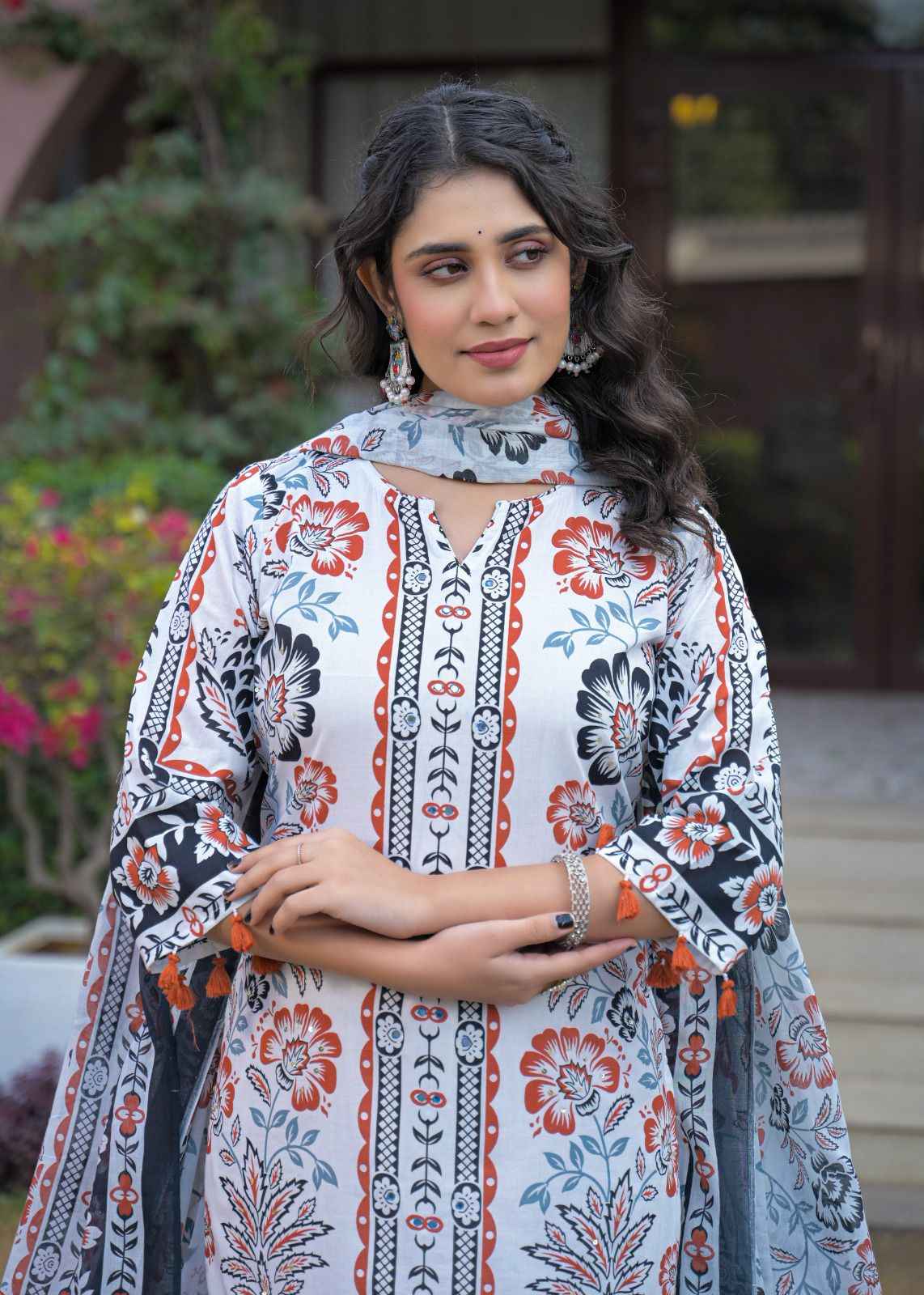 Pure Cotton Floral Print Dupatta Set With Inner