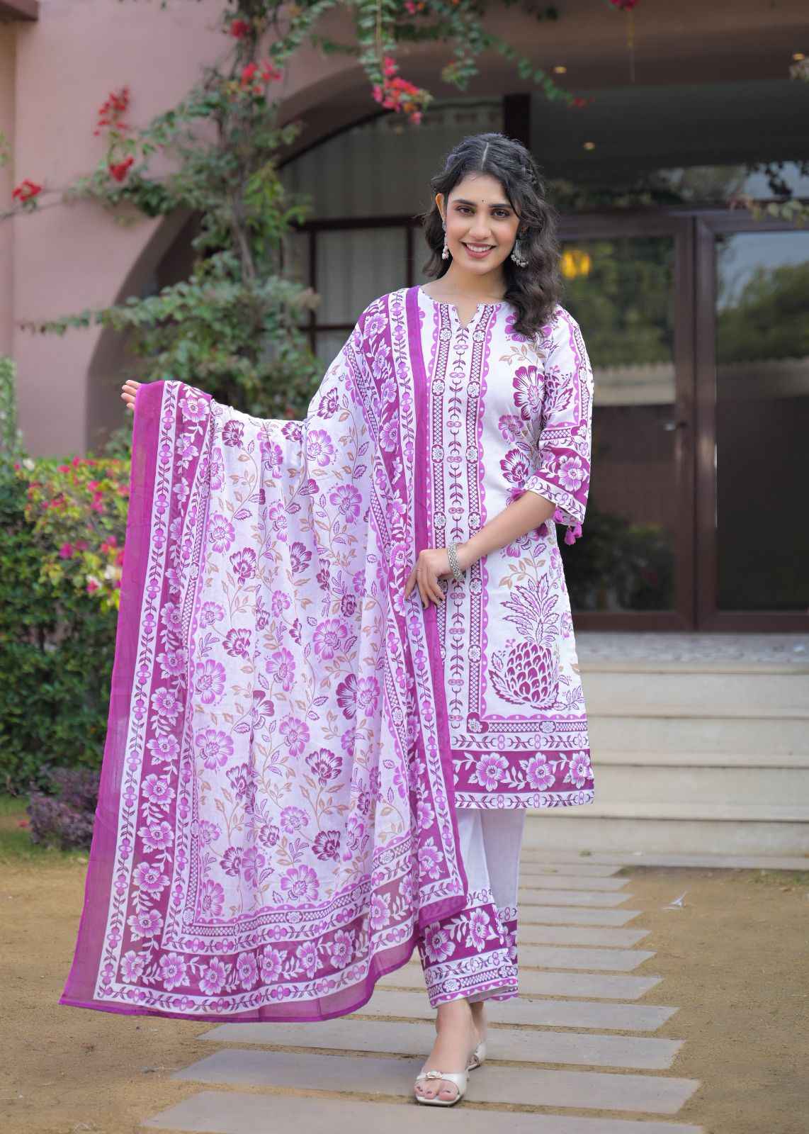 Pure Cotton Floral Print Dupatta Set With Inner