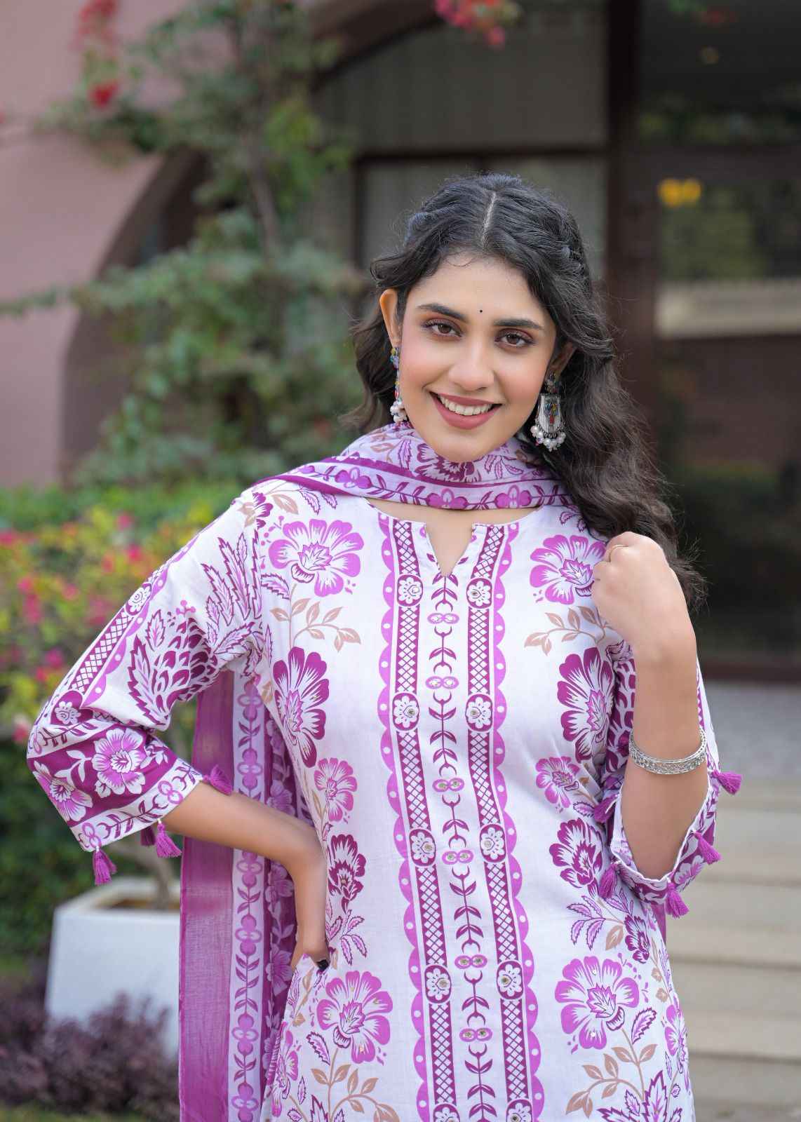 Pure Cotton Floral Print Dupatta Set With Inner