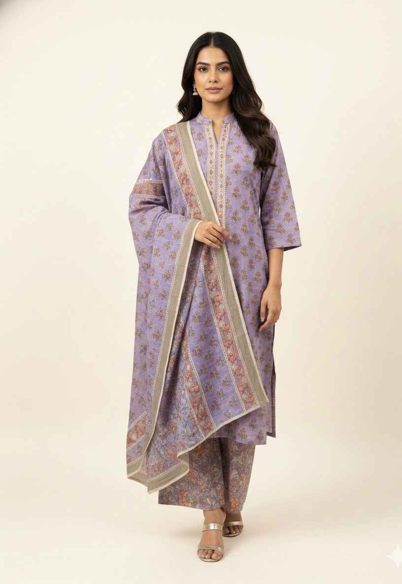 Pure Cotton Three Piece Dupatta Set