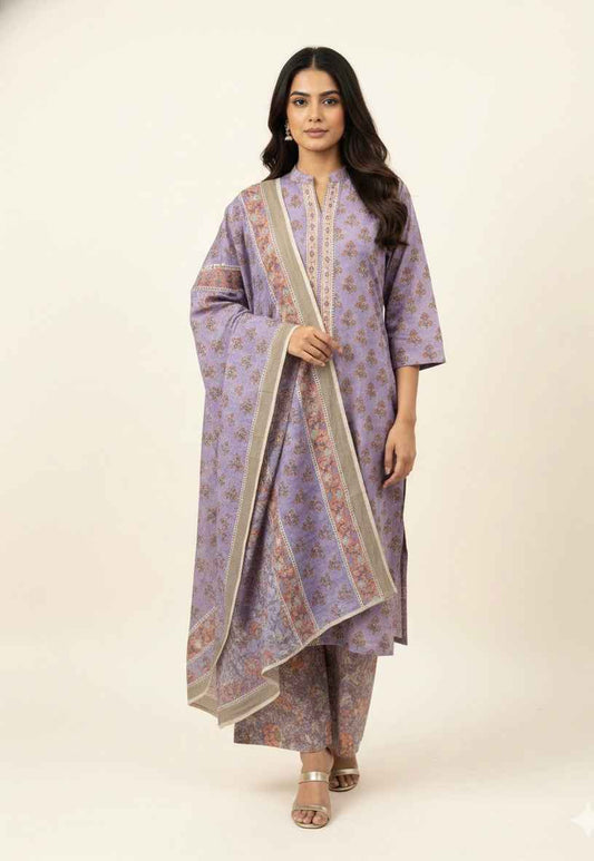 Pure Cotton Three Piece Dupatta Set