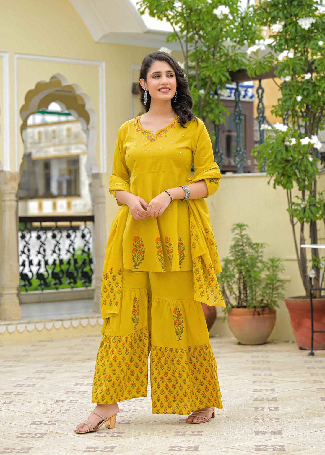 Pure Cotton Floral Print Sharara Set