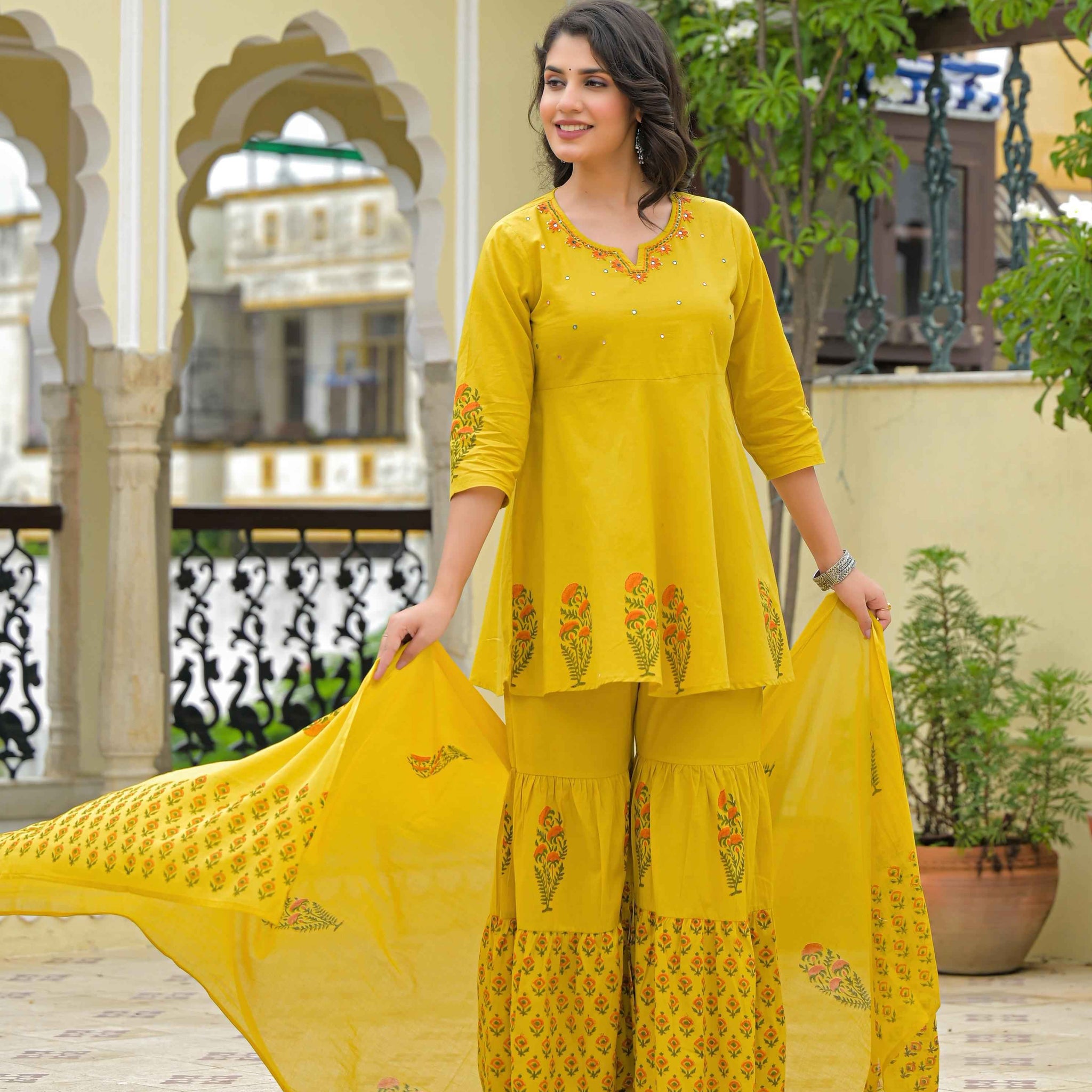 Pure Cotton Floral Print Sharara Set