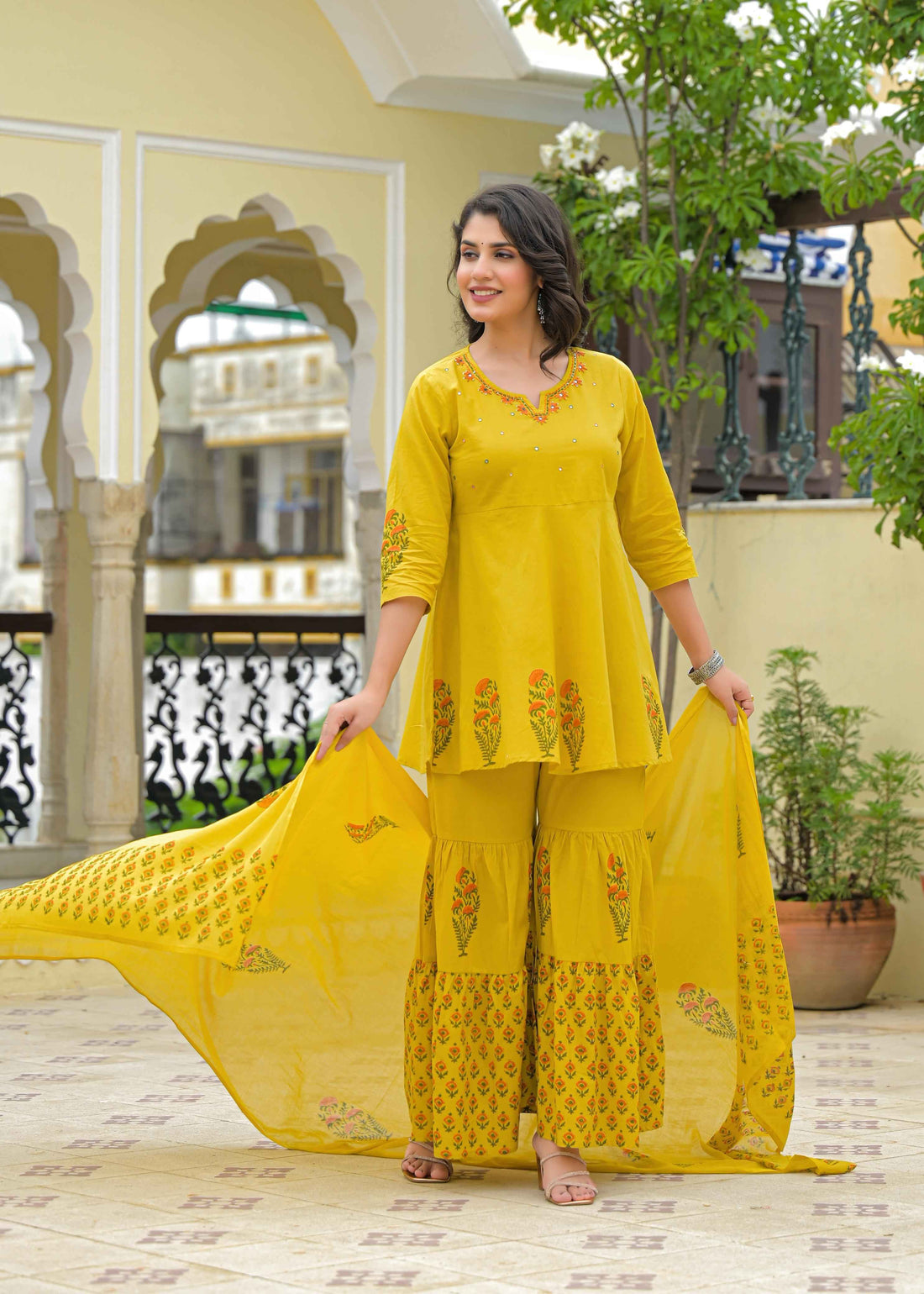 Pure Cotton Floral Print Sharara Set