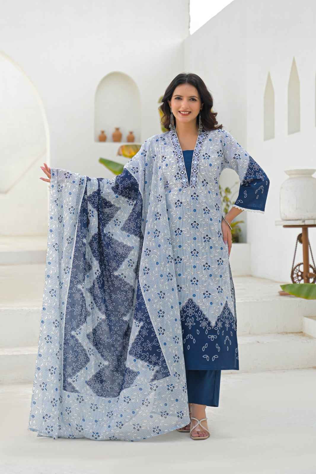 Pure Cotton Three Piece Dupatta Set