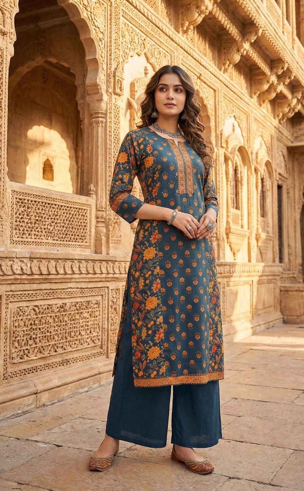 Pure Cotton Three Piece Dupatta Set With Palazzo